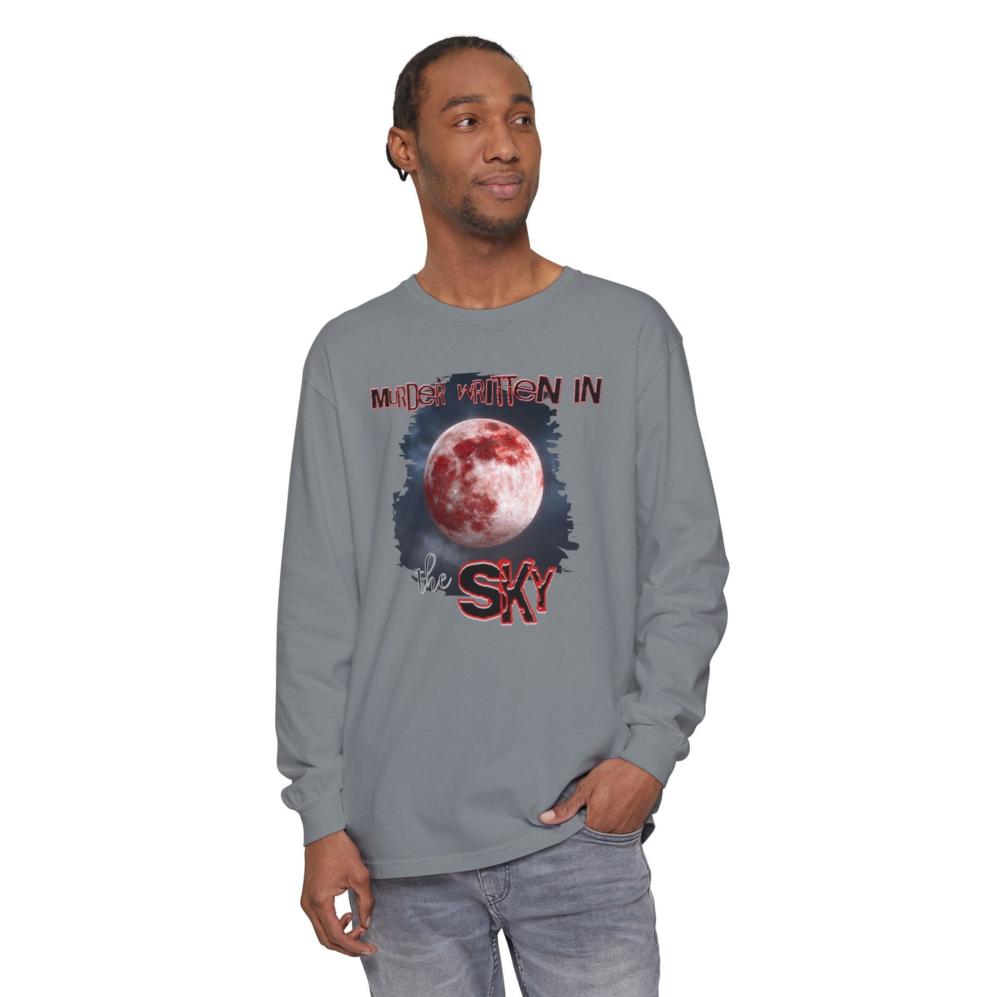 Blood Moon Long Sleeve T-Shirt, Murder Written in the Sky, Unisex Top for Gothic Lovers, Halloween Fashion, Spooky Clothing, Full Moon