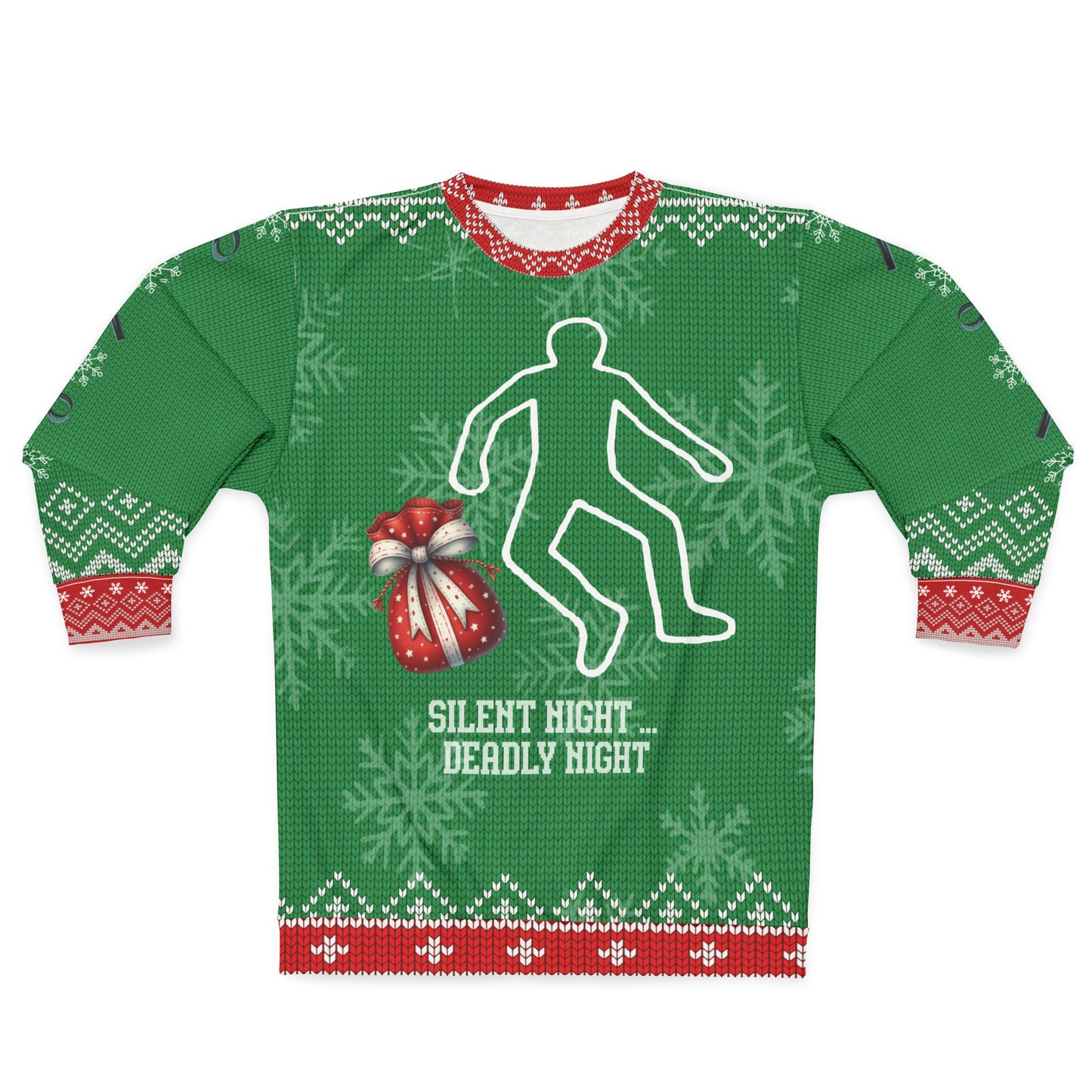 Silent Night Deadly Night Ugly Christmas Sweater – Funny True Crime Christmas Sweatshirt | Crime Scene Holiday Sweater for Murder Mystery Fans